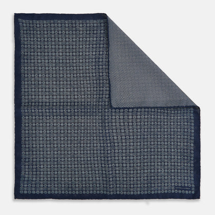 Rosette Navy Pocket Square in Silk