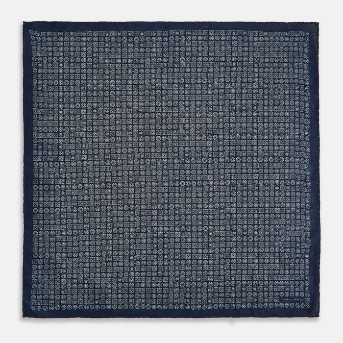 Rosette Navy Pocket Square in Silk Image 3