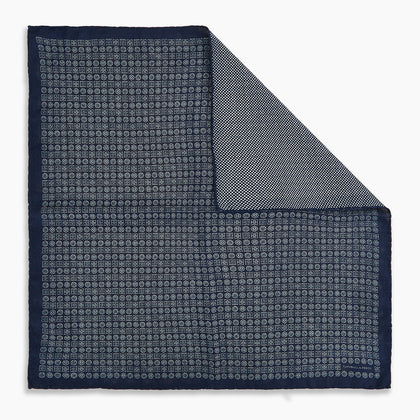 Rosette Navy Pocket Square in Silk Image 5