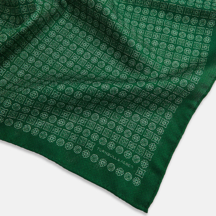 Rosette Green Pocket Square in Silk Image 1