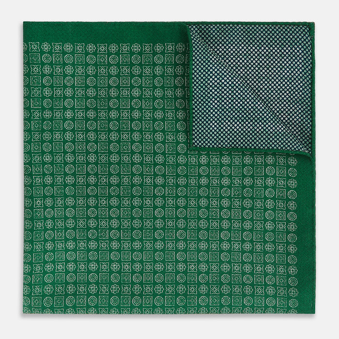 Rosette Green Pocket Square in Silk