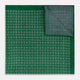 The Rosette Green Pocket Square in Silk by Turnbull & Asser UK features a small geometric medallion pattern and is shown folded to display a contrasting fine black-and-white design on the reverse side.