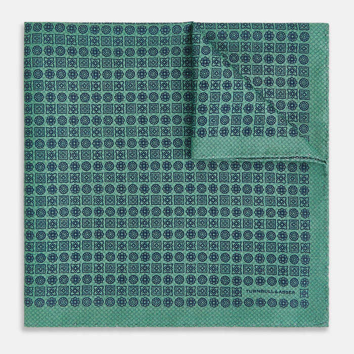 Rosette Green Pocket Square in Silk