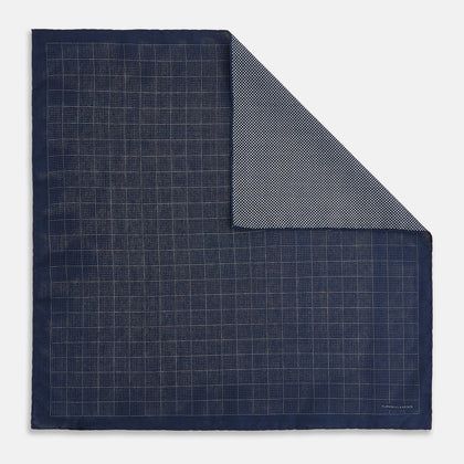 Checked Blue Pocket Square in Silk Image 3