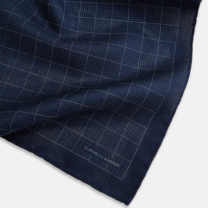 Checked Blue Pocket Square in Silk Image 1