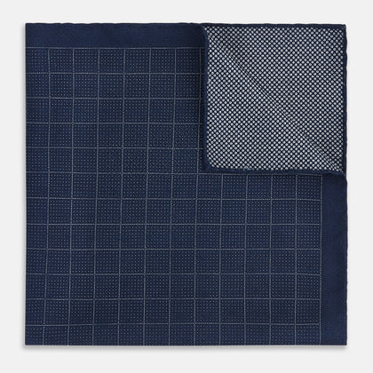 Checked Blue Pocket Square in Silk Image 2