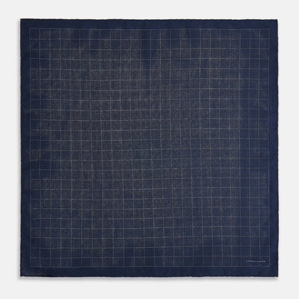 Checked Blue Pocket Square in Silk Image 4