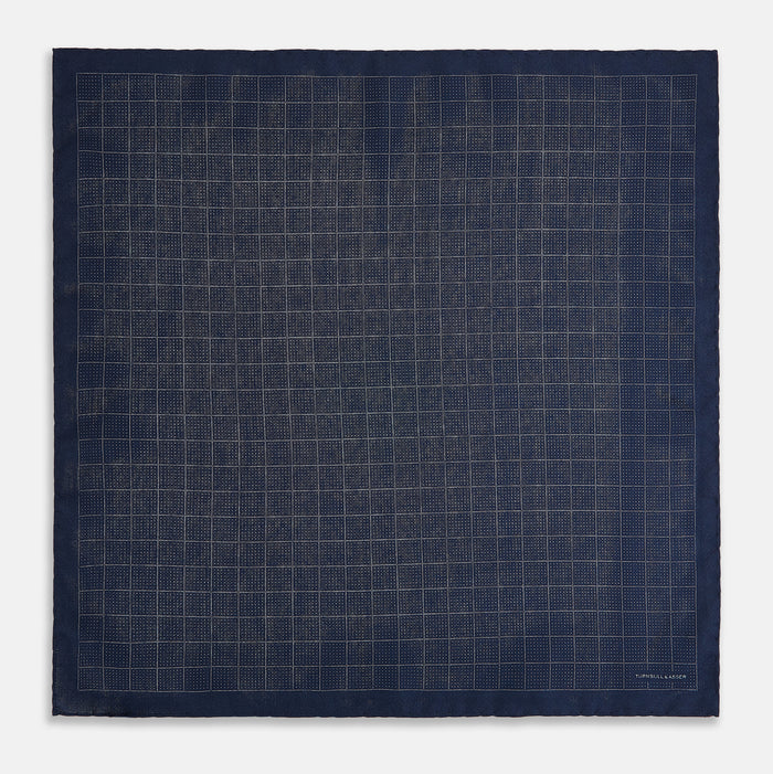 Checked Blue Pocket Square in Silk Image 4