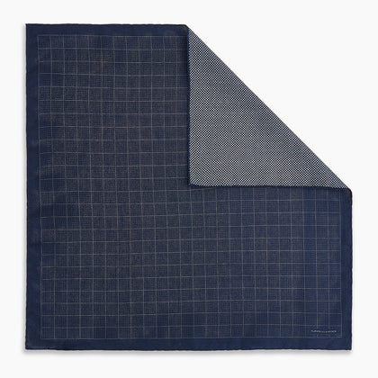 Checked Blue Pocket Square in Silk Image 6