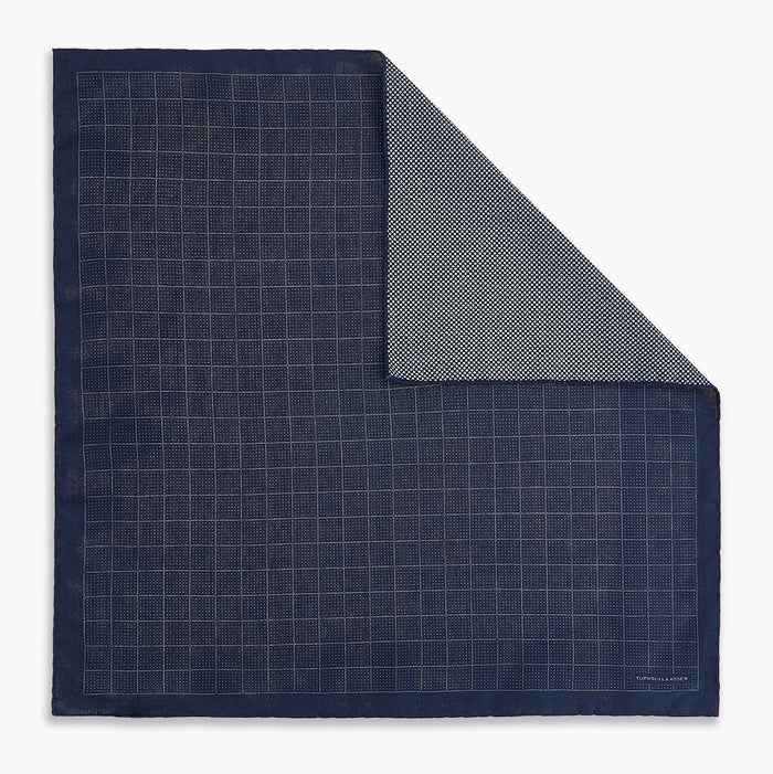 Checked Blue Pocket Square in Silk Image 6
