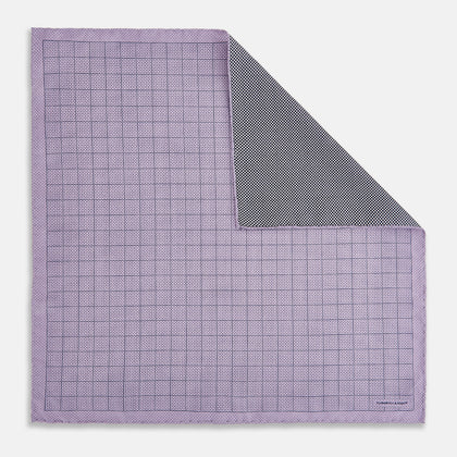 Checked Lilac Pocket Square in Silk Image 3