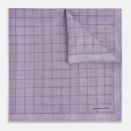 Checked Lilac Pocket Square in Silk