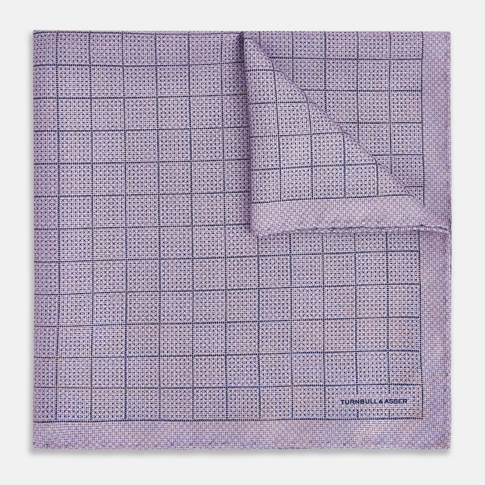 Checked Lilac Pocket Square in Silk