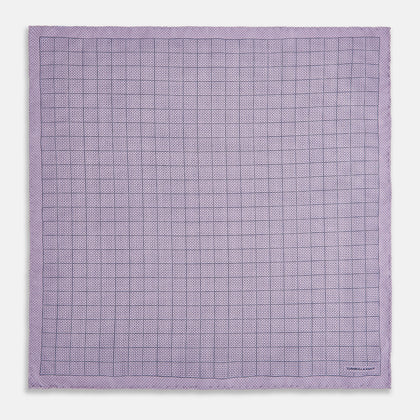 Checked Lilac Pocket Square in Silk Image 4