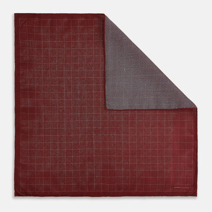 Checked Burgundy Pocket Square in Silk Image 3