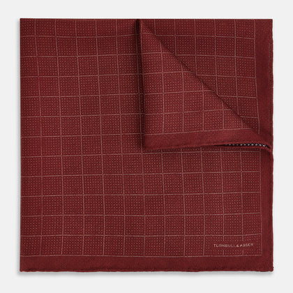 Checked Burgundy Pocket Square in Silk