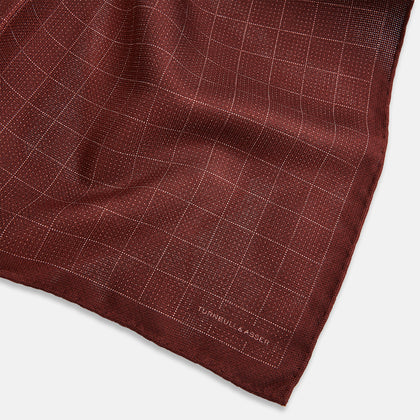 Checked Burgundy Pocket Square in Silk Image 1