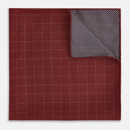Checked Burgundy Pocket Square in Silk Image 2