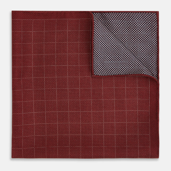 Checked Burgundy Pocket Square in Silk Image 2