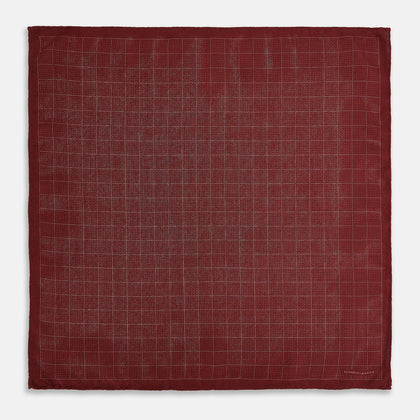 Checked Burgundy Pocket Square in Silk Image 5