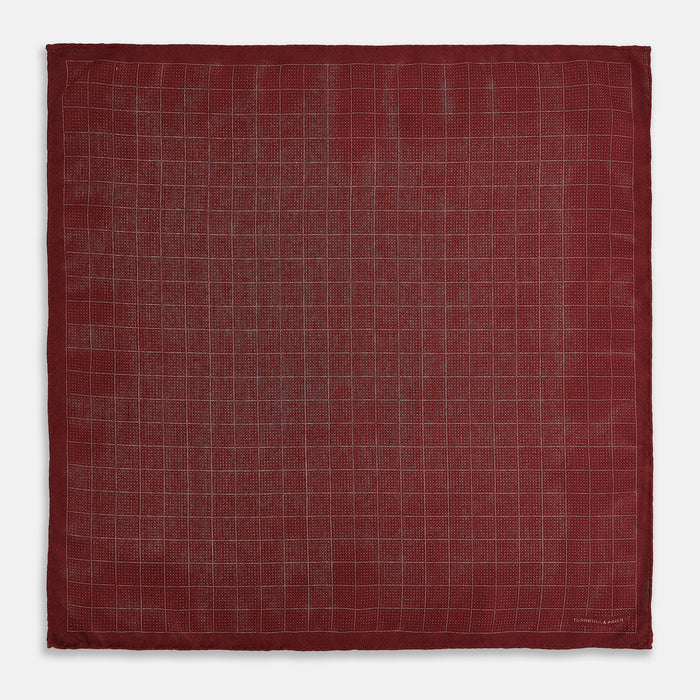 Checked Burgundy Pocket Square in Silk Image 5