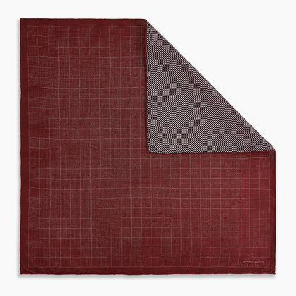 Checked Burgundy Pocket Square in Silk Image 7