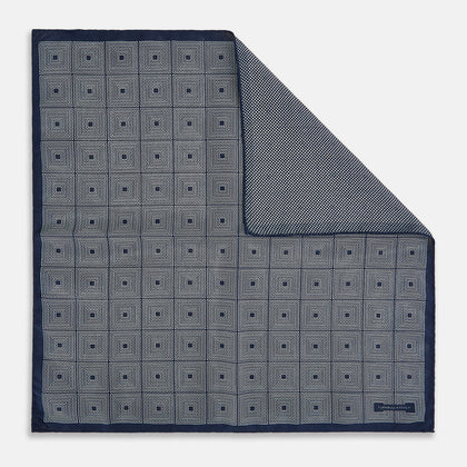 Geometric Navy Tile Pocket Square in Silk Image 2
