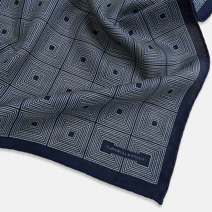 Geometric Navy Tile Pocket Square in Silk Image 1