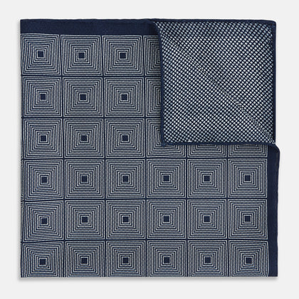 Geometric Navy Tile Pocket Square in Silk Image 3