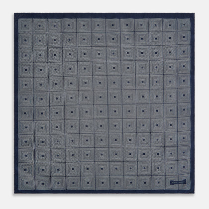 Geometric Navy Tile Pocket Square in Silk Image 4