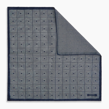 Geometric Navy Tile Pocket Square in Silk Image 6