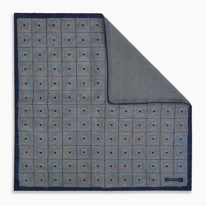 Geometric Navy Tile Pocket Square in Silk Image 6