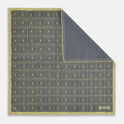 Geometric Yellow Tile Pocket Square in Silk Image 2