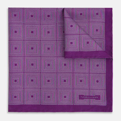 Geometric Purple Tile Pocket Square in Silk