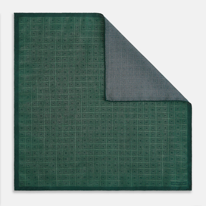 Geometric Green Tile Pocket Square in Silk Image 2
