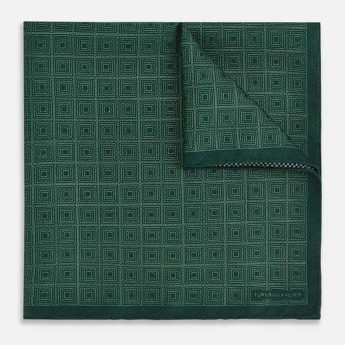 Geometric Green Tile Pocket Square in Silk