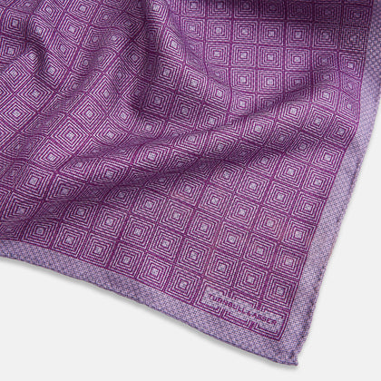 Geometric Lilac Tile Pocket Square in Silk Image 1
