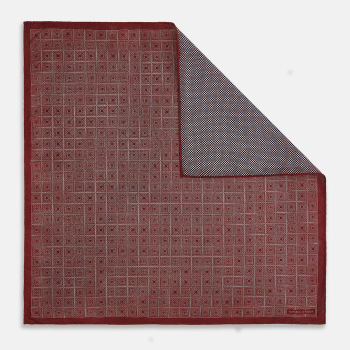 Geometric Burgundy Tile Pocket Square in Silk Image 3