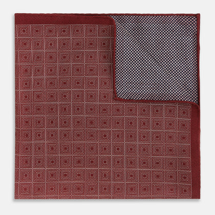 Geometric Burgundy Tile Pocket Square in Silk Image 2