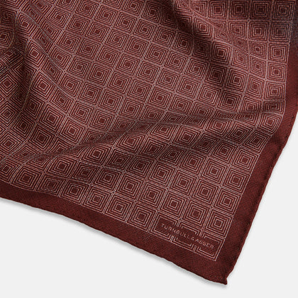 Geometric Burgundy Tile Pocket Square in Silk Image 1