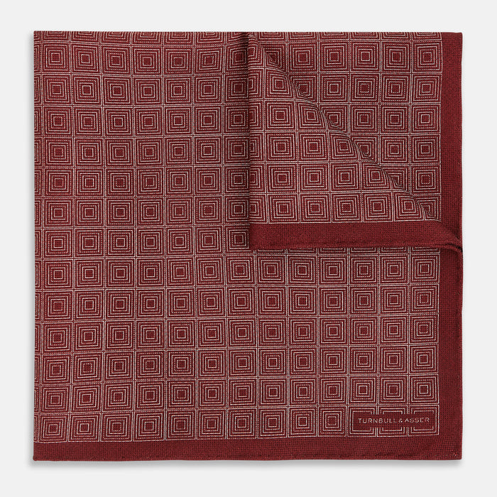 Geometric Burgundy Tile Pocket Square in Silk