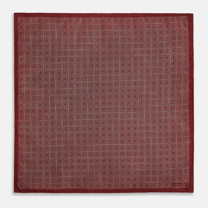 Geometric Burgundy Tile Pocket Square in Silk Image 4