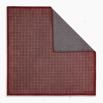 Geometric Burgundy Tile Pocket Square in Silk Image 6