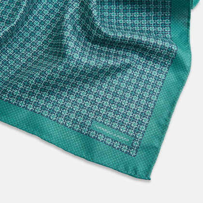 Geometric Green Pocket Square in Silk Image 2