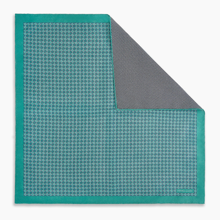 Geometric Green Pocket Square in Silk Image 6