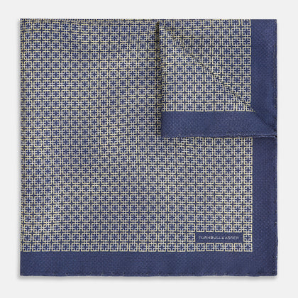Geometric Blue Pocket Square in Silk