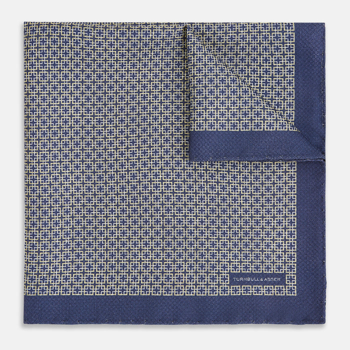 Geometric Blue Pocket Square in Silk
