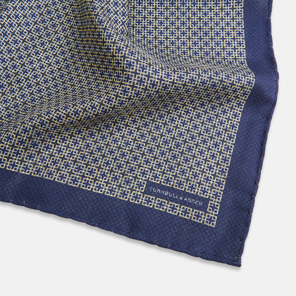 Geometric Blue Pocket Square in Silk Image 1