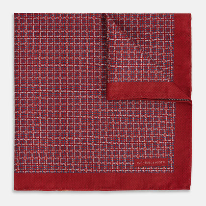Geometric Red Pocket Square in Silk