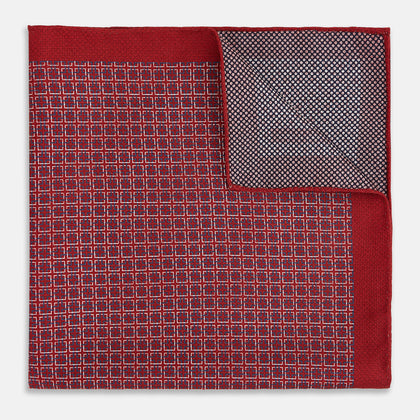 Geometric Red Pocket Square in Silk Image 2